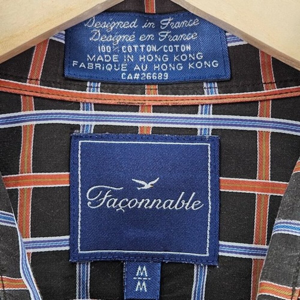 Vintage Faconnable Mens Dress Shirt Size M Pockets Check Plaid Long Sleeve - Picture 6 of 10